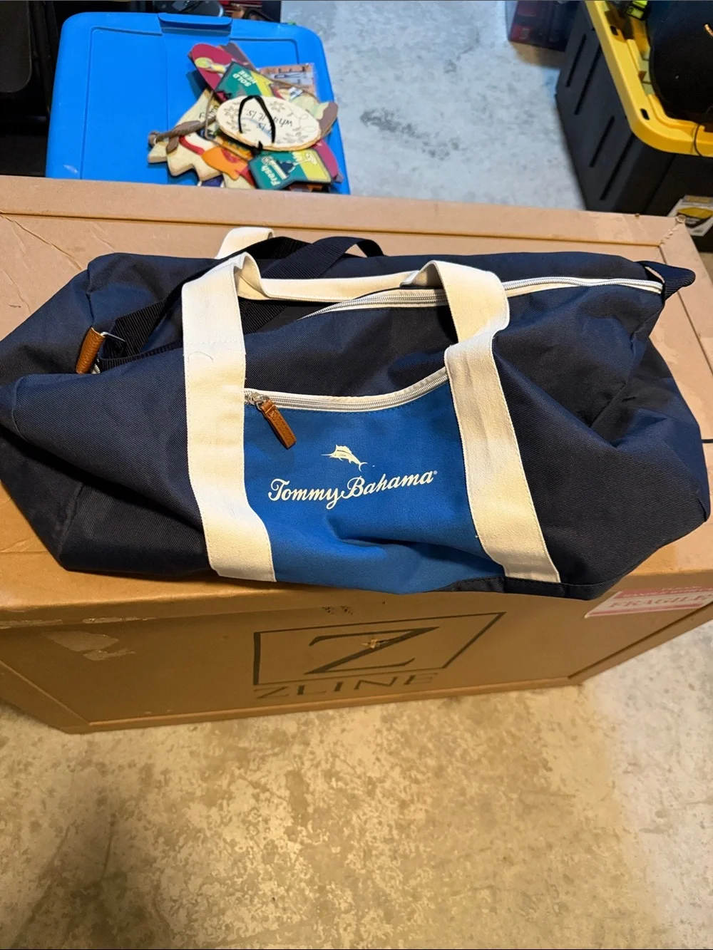 Tommy Bahama Navy and Blue Canvas Duffel Bag